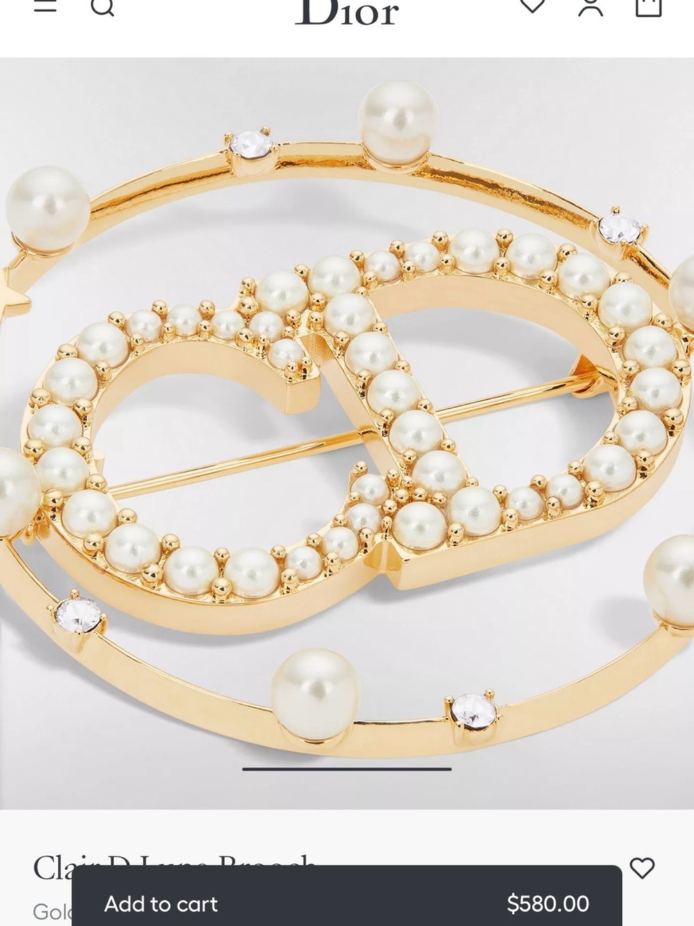 Dior Gold-Tone Pearl & Crystal Double-Loop Brooch - Picture 14 of 14